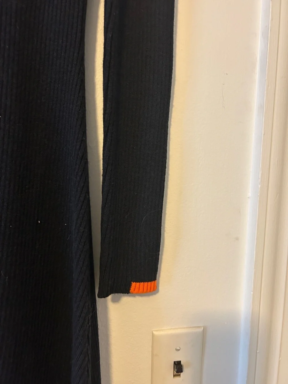 Tory Burch Mock Neck LS Knit Maxi Dress with Orange Cuff Detail, Size Large